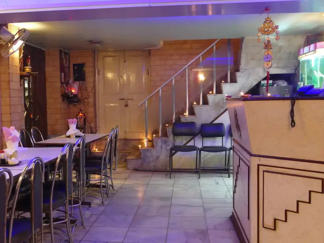 Interior dining room of a Chinese restaurant in Kolkata, India.